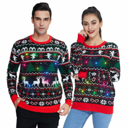 Freshhoodies Unisex Strickpullover Weihnachtspullover Mit LED Leuchten Neuheit Ugly Weihnachtspulli Sweater Pullover Für Damen Herren Weihnachtsparty S-2XL L Weihnachts-rentier 11 Angebot bei HelloDeals