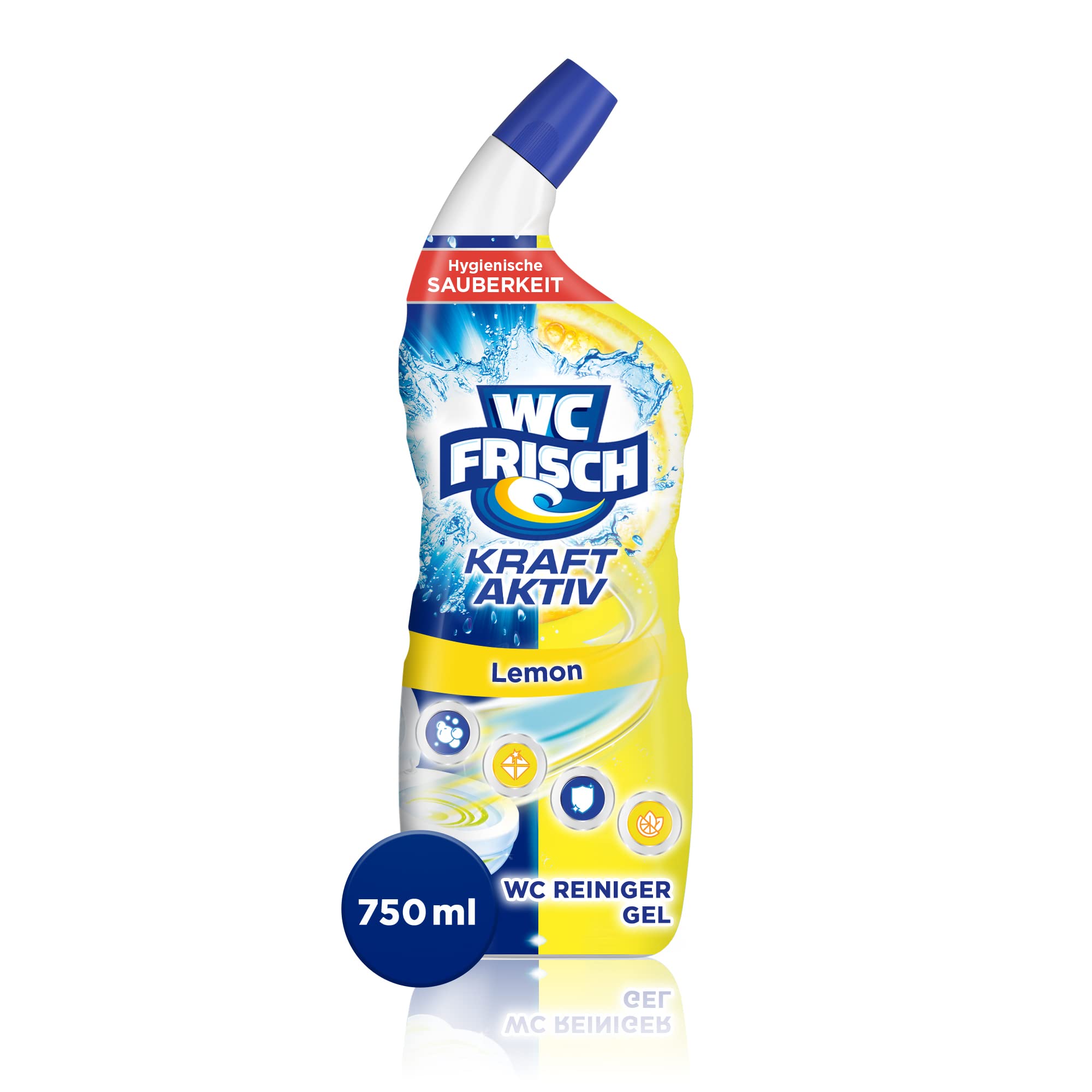 WC-Frisch WC Reiniger Gel Lemon (750 ml), WC Reiniger mit Lufterfrischer-Effekt, Toilettenreiniger sorgt für hygienische Frische, mit 4-fach Aktivstoff-Kombination Frisch 750 ml (1er Pack) Angebot bei HelloDeals