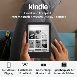 Amazon Kindle (neueste generation) – Der leichteste und kompakteste Kindle, mit blendfreiem Bildschirm, schnellerem Umblättern und anpassbarem Frontlicht– 16 GB – ohne Werbung – schwarz Schwarz Ohne Kindle Unlimited Ohne Werbung Angebot bei HelloDeals