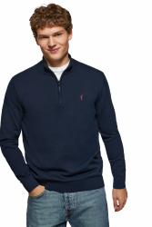 Polo Club Herren Basic Pullover Mit Reißverschluss - 100% Baumwolle Pullover Zipper Langarm Sweat M Blau Navy-blue Angebot bei HelloDeals