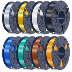 SUNLU Silk PLA Plus 3D Drucker Filament, 250G Silk PLAPLUS Filamentbündel, 1,75 mm glattes Seidenfilament Muticolor, 250G Spule, 8 Rollen, Schwarz+Weiß+Hellgold+Silber+Messing+Rotkupfer+Blau+Grün SUNLU SILK Bundle - Schwarz+Weiß+Helles Gold+Silber+Messing Angebot bei HelloDeals