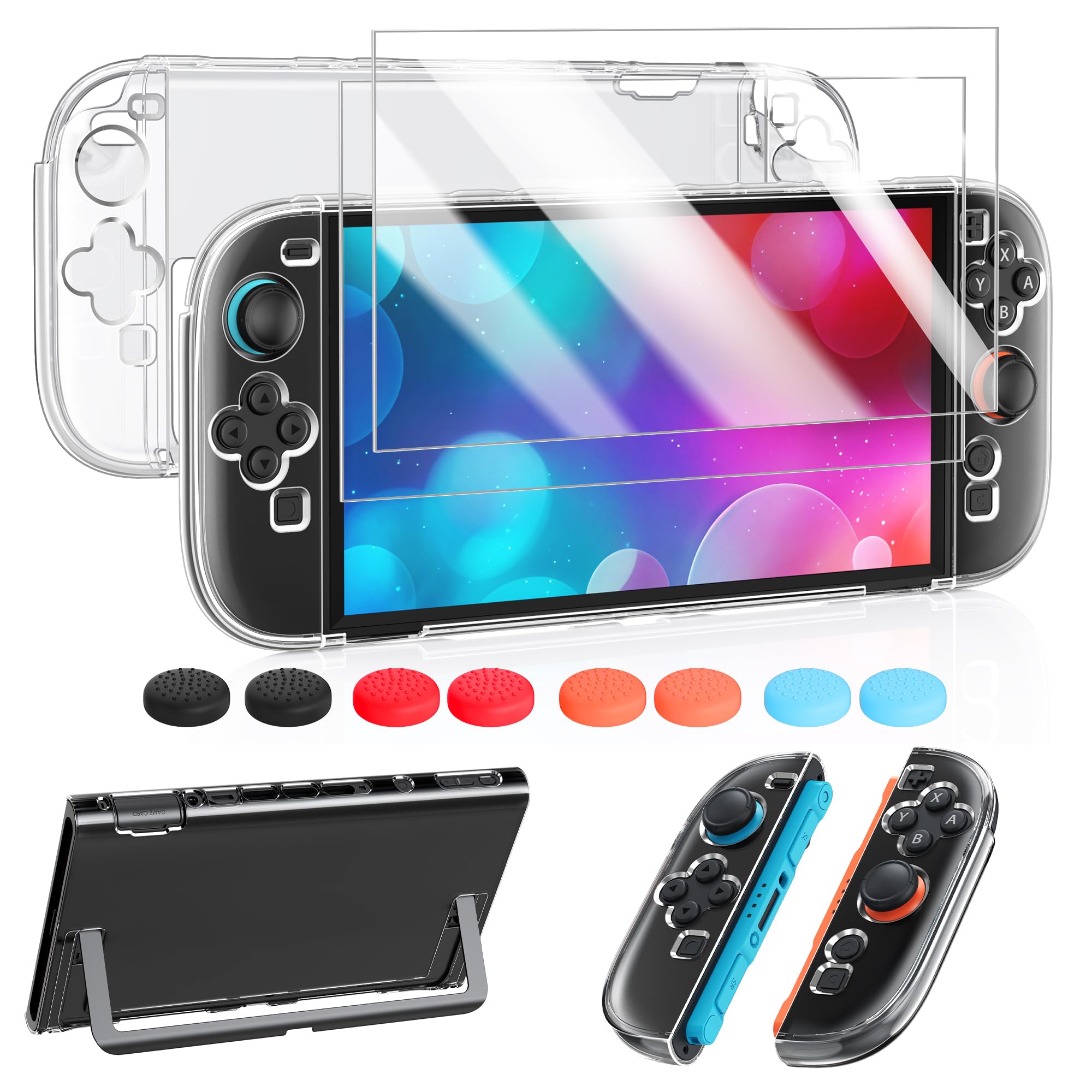 FYOUNG Switch 2 Hülle und Schutzfolie Zubehörset mit Joystick Kappen - Kristallklare Hartschalen Cover Case Schutzhülle Zubehör für Nintendo Switch 2025 - Klar Klar Switch 2 7.9Zoll Angebot bei HelloDeals