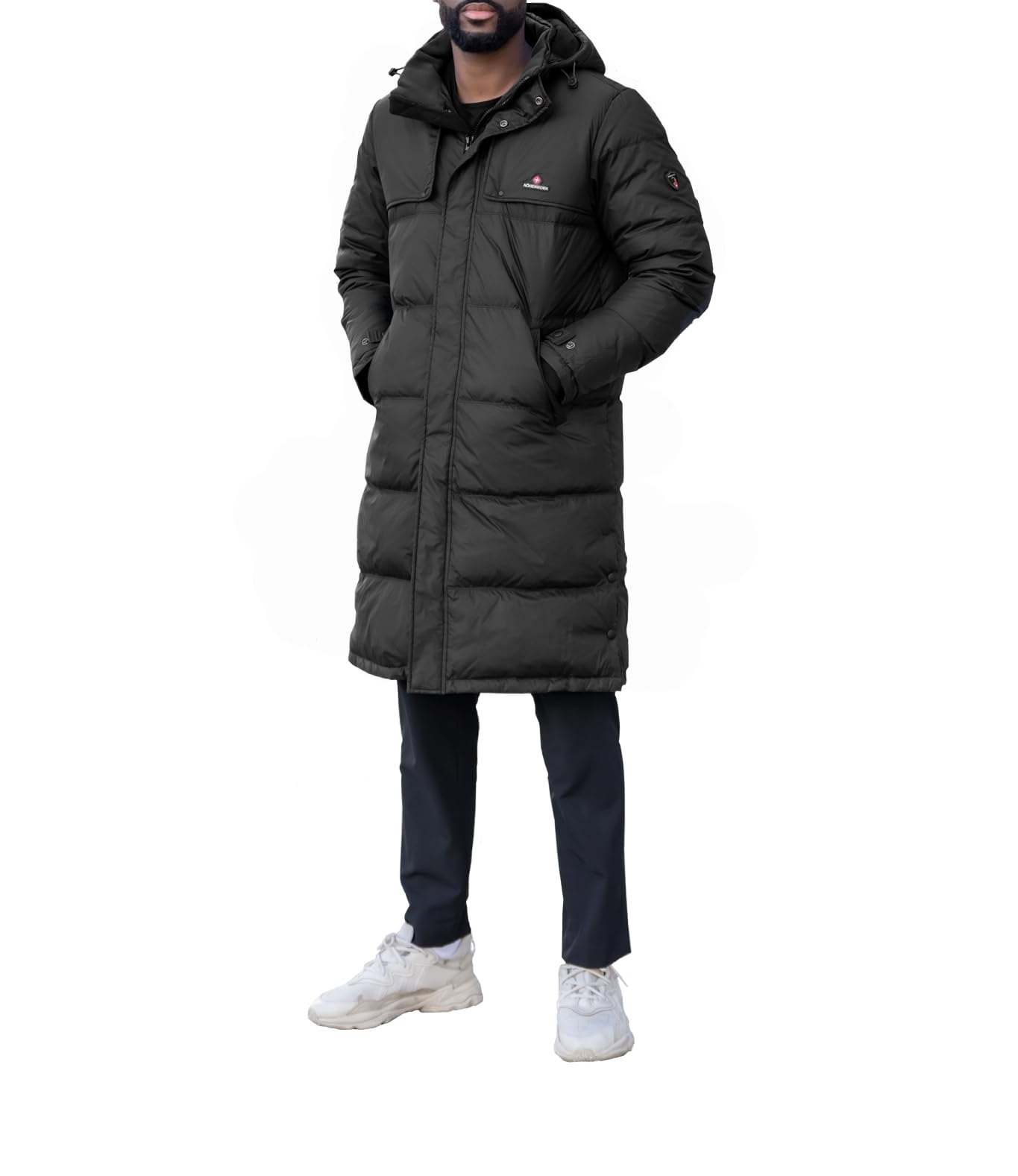 Höhenhorn Bannalp Herren Wintermantel Daunen Jacke Puffermantel Lang Gefüttert RDS Zertifizierte Daunen und Federn mit abnehmbarer Kapuze XL Schwarz Angebot bei HelloDeals