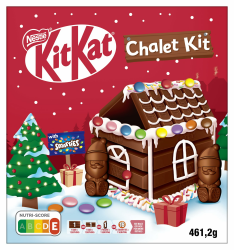 NESTLÉ KITKAT Chalet Kit Weihnachtsschokolade, Weihnachtshäuschen zum selber Basteln mit KITKAT und SMARTIES, 1er Pack (1 x 461g) Angebot bei HelloDeals
