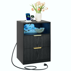 IRONCK Nachttisch mit LED-Licht & Ladefunktion, Nachtschrank mit 2 Schubladen und 1 Offenes Fach, Beistelltisch mit USB+Typ-C Anschlussen, Sofatisch für Wohnzimmer Schlafzimmer, Schwarz Angebot bei HelloDeals