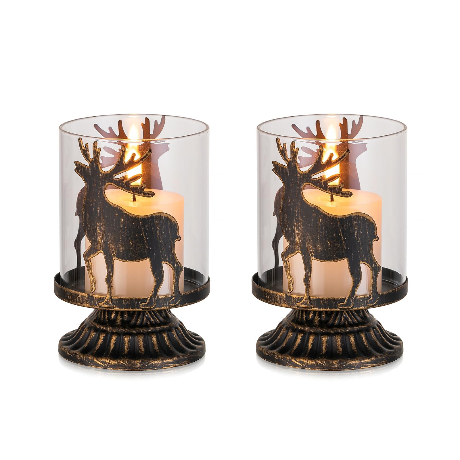 Romadedi Hirsch Windlicht Weihnachten Schwarz: 2er Set Rentier Kerzenhalter Kerzenständer Windlichter Kerzenleuchter für Weihnachtsdeko Tischdeko Fenster Geschenke Vintage Wohnzimmer 2 Schwarz Angebot bei HelloDeals