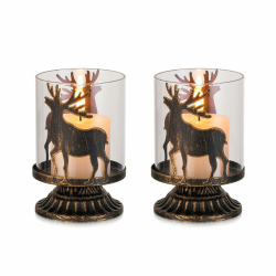 Romadedi Hirsch Windlicht Weihnachten Schwarz: 2er Set Rentier Kerzenhalter Kerzenständer Windlichter Kerzenleuchter für Weihnachtsdeko Tischdeko Fenster Geschenke Vintage Wohnzimmer 2 Schwarz Angebot bei HelloDeals