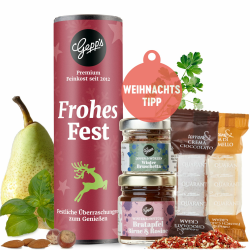 Gepp’s Feinkost Weihnachts-Geschenk „Mini Frohes Fest“ I Geschenkset Weihnachten mit winterlich-süßen Delikatessen I Mit Bratapfel Konfitüre, Winter Bruschetta, Dark Nougat & Cuneesi Nocciola Angebot bei HelloDeals