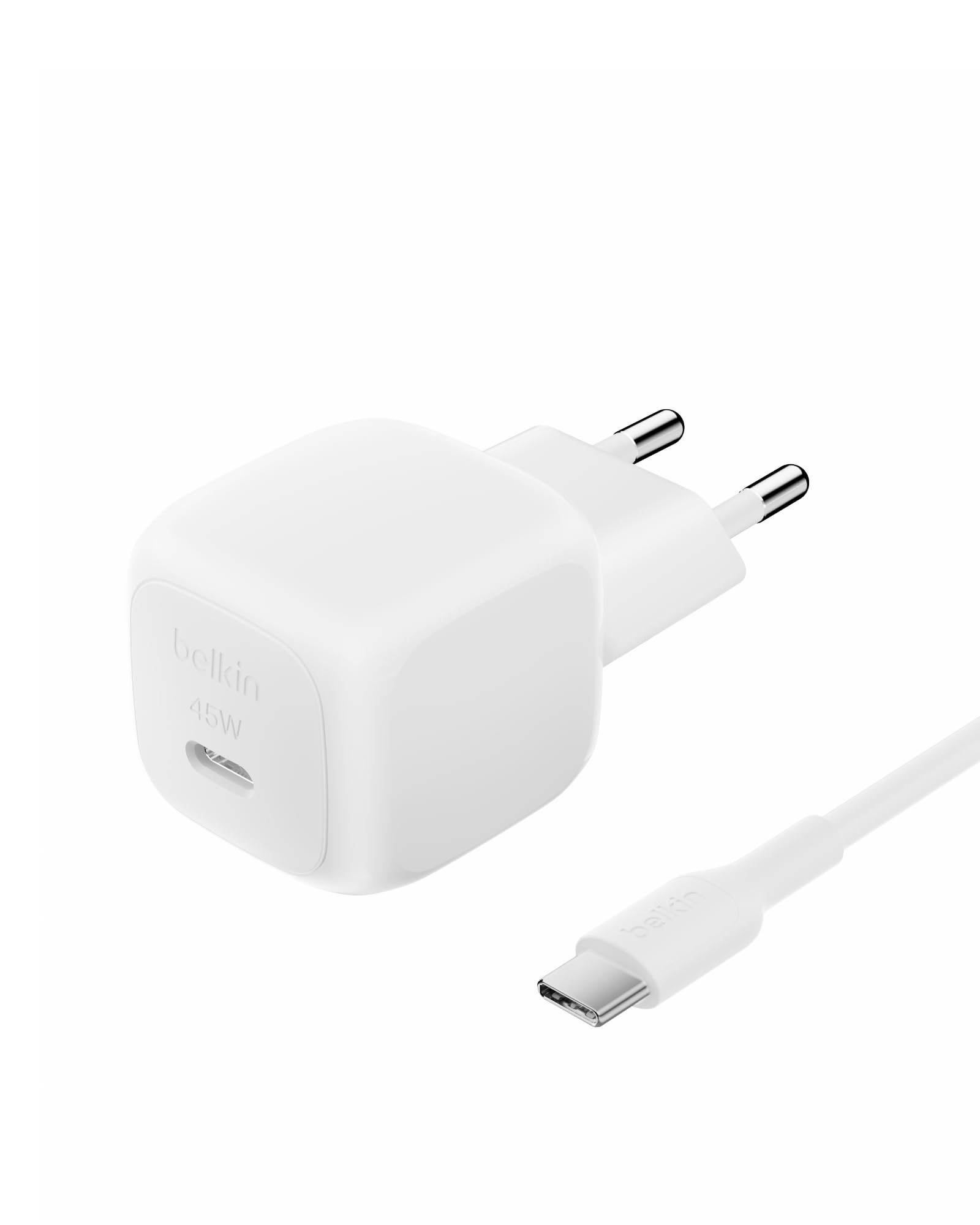 Belkin kompaktes USB Ladegerät (45 W) mit USB-C-/USB-C-Kabel, Schnellladen für Apple iPhone 17, iPhone Air, iPhone 16, iPhone 15-Serie, Samsung Galaxy, Google Pixel, iPad, AirPods usw. – Weiß Angebot bei HelloDeals