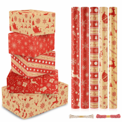 CHEPULA Geschenkpapier Weihnachten 5 Rollen, 43cm x 300cm Weihnachtspapier Recycelbares, Nature Kraftpapier Weihnachtsgeschenkpapier, Weihnachts Geschenk Papier Kinder Geschenkverpackung für Xmas Braun-5 Angebot bei HelloDeals