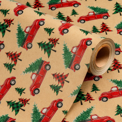 Wikadlik Kraft-Weihnachts-Geschenkpapier – Mini-Rolle – rote Autos mit grünem Weihnachtsbaum-Muster braunes Geschenkpapier für Winterferien festliche Feiern DIY Handwerk – 43 cm x 10 m Brauner Baum, Auto 1 stück (1er Pack) Angebot bei HelloDeals