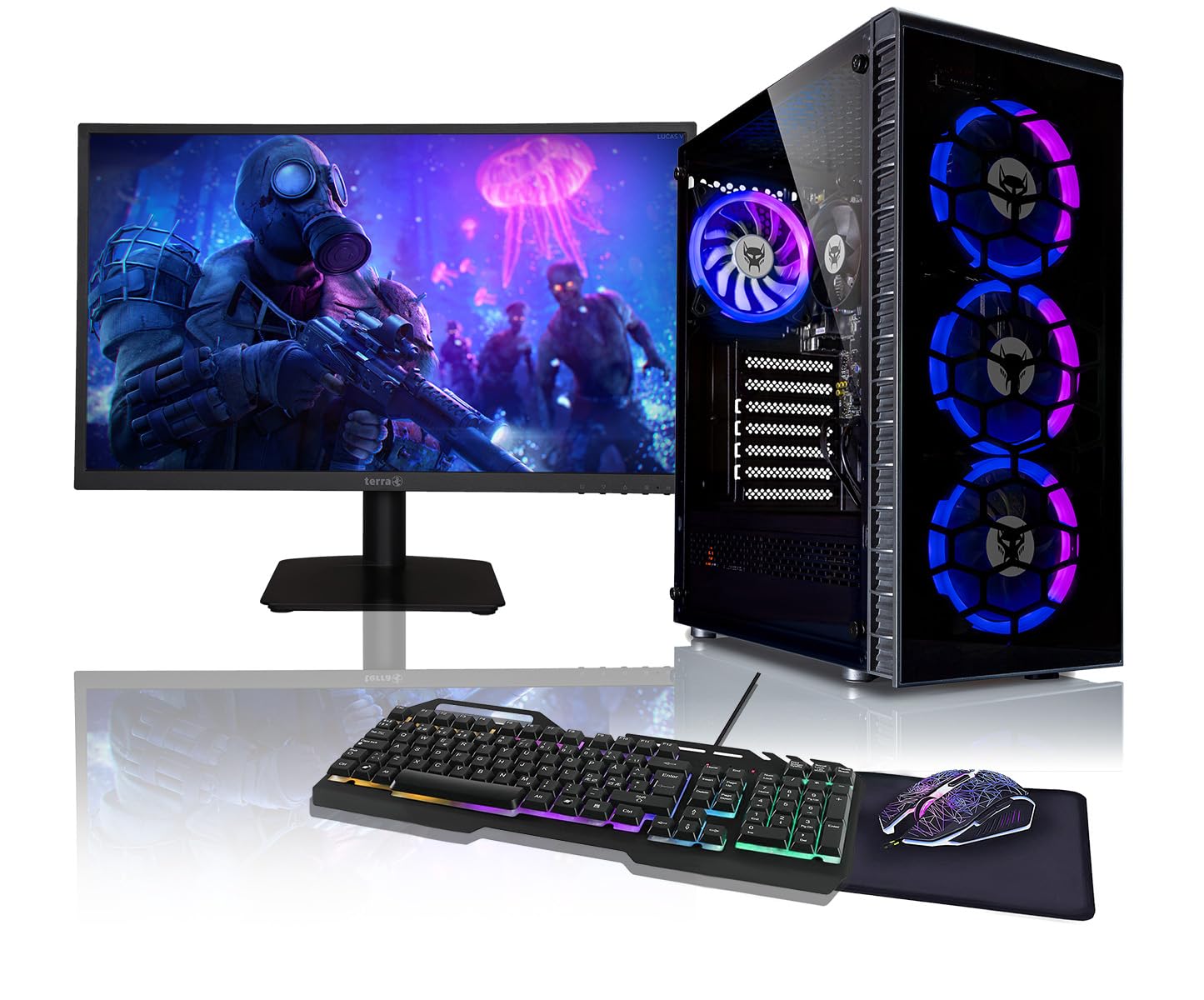 BEASTCOM Q3 Gaming PC Set Komplett, AMD Ryzen AI 6X 5,00GHz 12 Threads, 4K Radeon 760M Grafik, 32GB RAM, 1TB SSD + Monitor LED 24" + Gaming Tastatur + Maus + Mauspad, WLAN, Windows 11 Pro Gaming Set Q3-817X2 Angebot bei HelloDeals