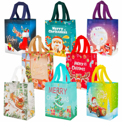 8 Stück Weihnachtstüten, kleine Geschenktüten Weihnachten mit Griff, Wiederverwendbare Weihnachtsgeschenktüten, Vliesstoff Tragetasche für Weihnachtsgeschenke Party-Leckerli-Tüte (21 x 26 x 12 cm) Angebot bei HelloDeals