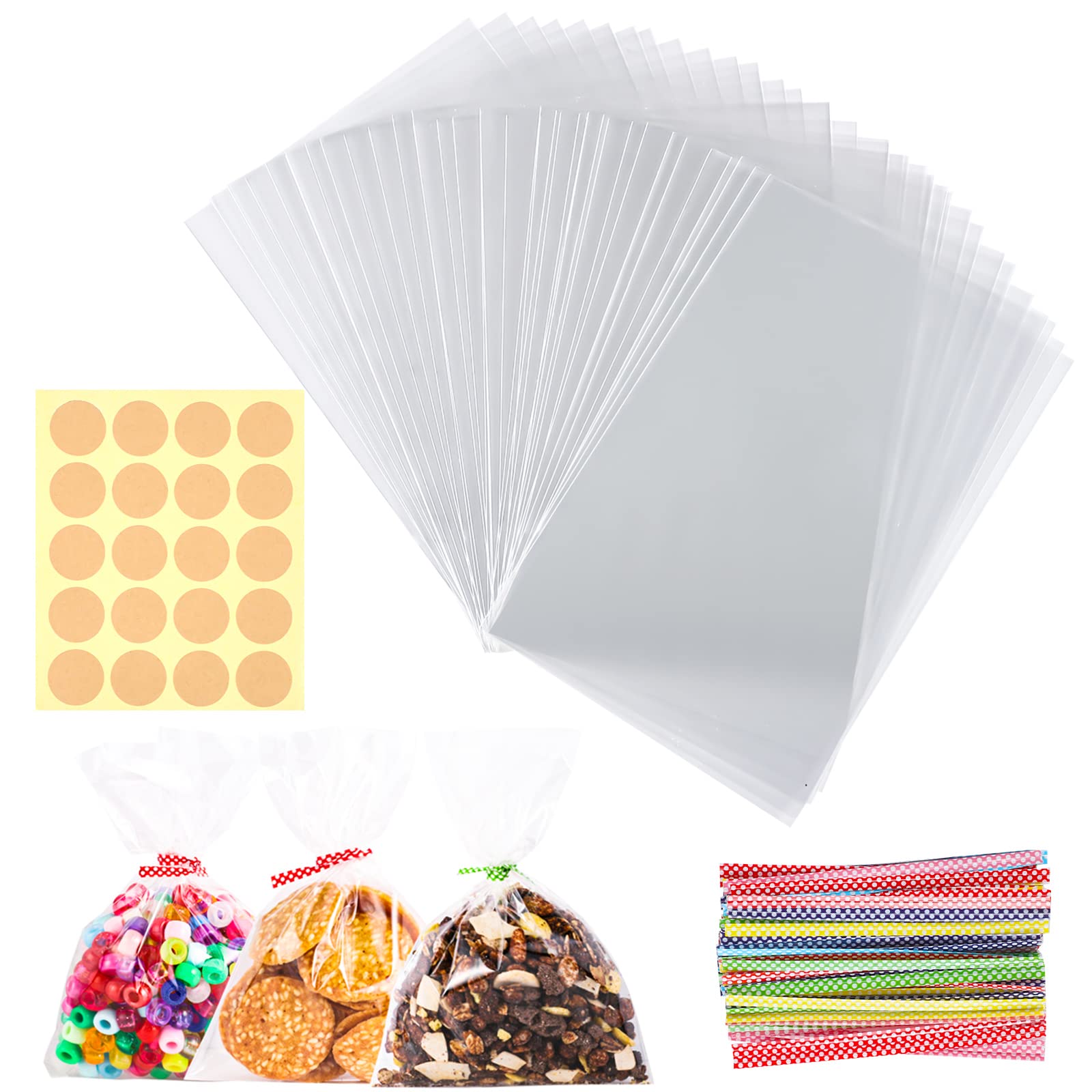 200 Stück Süßigkeiten Tüten, 15x10 cm Cellophantüten Plastiktüten Klein, Zellophanbeutel mit Bindebänder& Aufkleber für Hochzeit Geburtstag Weihnachten Tüten zum Befüllen 15 x 10 cm Angebot bei HelloDeals