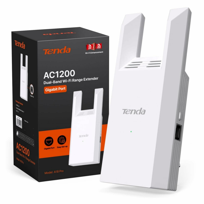 Tenda A18 Pro WLAN Verstärker Repeater AC1200, Dualband Repeater mit Gigabit-LAN(867 MBit/s 5GHz + 300 MBit/s 2,4GHz), Kompatibel mit Fritzbox, Abdeckung 150m², AP Modus Angebot bei HelloDeals