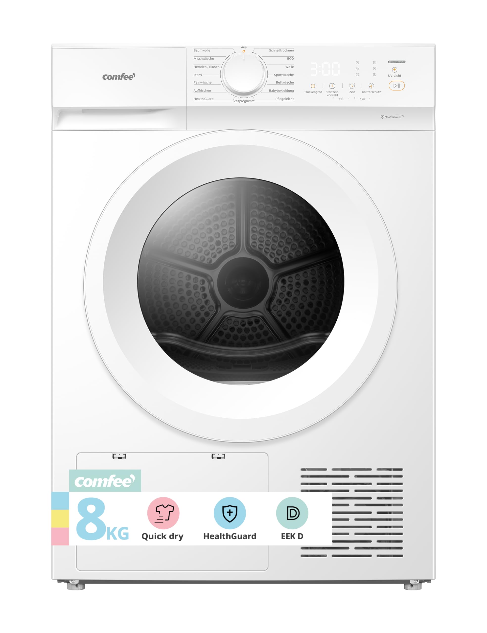 Comfee Wärmepumpentrockner, 8kg, Energieklasse D mit Wärmepumpentechnologie, UV-Licht für hygienische Reinheit, Auffrischen, LED-Display,Schnelltrocknen,CD08EHP05W,Weiß [Energieklasse D] Angebot bei HelloDeals