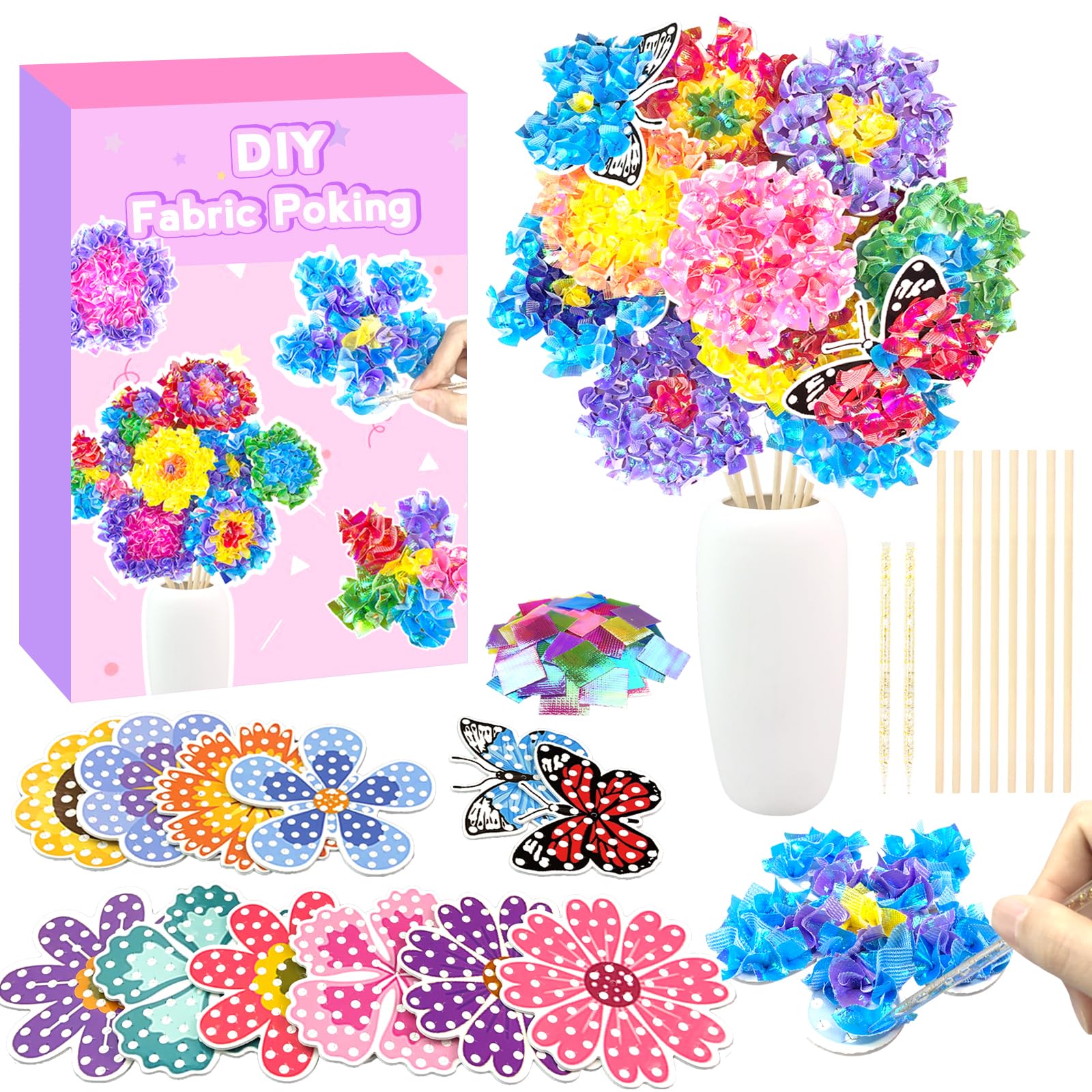 Poke Art Bastelset Kinder ab 4 5 6 7+ Jahre,DIY-Geschenke für Mädchen Spielzeug 5-12 Jahre Kindergeburtstag Kunstblumenstrauß Blumen Bastelkoffer Blumenstrauß mit Pailletten Kreativ Set für Kinder Angebot bei HelloDeals