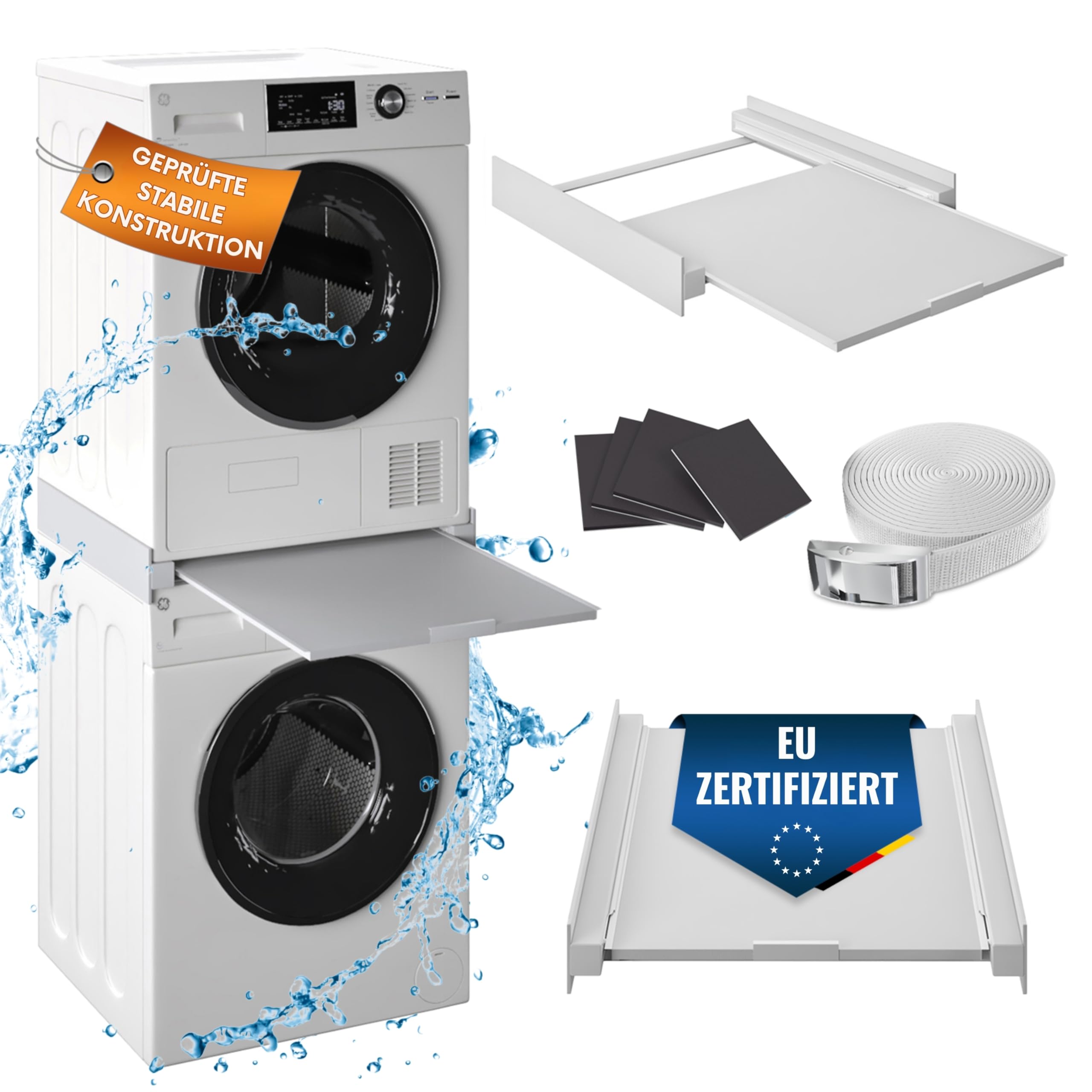 Zwischenbaurahmen mit ausziehbarer Abstellfläche - (EU ZERTIFIZIERT) Verbindungsrahmen für Waschmaschine & Trockner - Zwischenbausatz mit Abstellfläche Zwischenbaurahmen mit Abstellfläche Angebot bei HelloDeals