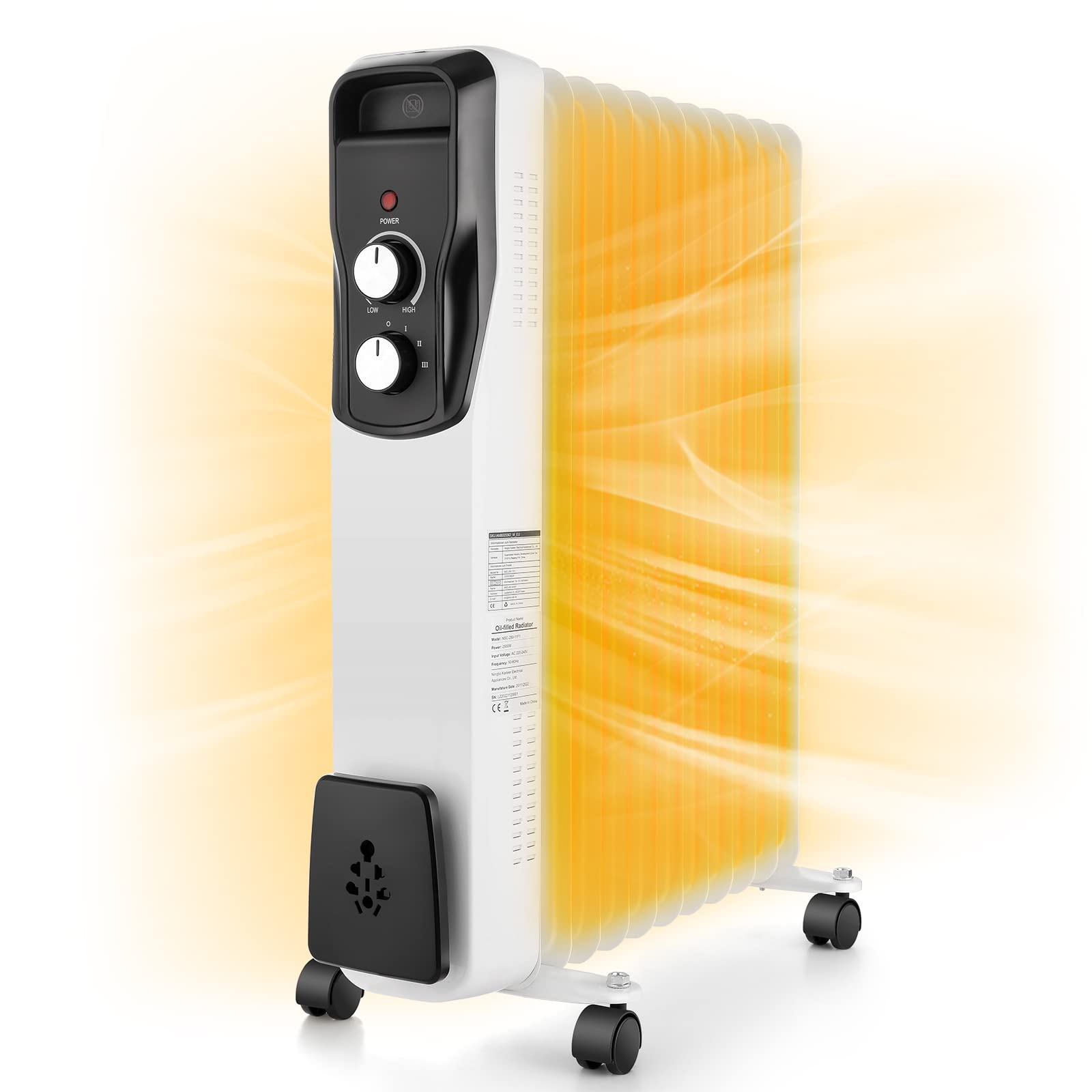 Nictemaw Ölradiator, 2500W Ölradiator energiesparend Elektroheizung, Radiator mit variablem Thermostat und 3 Heizstufen Stufenlose Temperaturregelung Überhitzungsschutz Weiß Angebot bei HelloDeals