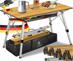 KESSER® Campingtisch faltbar Klapptisch mit Aluminiumrahmen Aufrollbare Tischplatte Falttisch klappbar Höhenverstellung 90x53cm - bis 100kg inkl. Tragetasche mit Trageband & Netztasche, Holz-Optik 90cm x 53cm Holz-optik Angebot bei HelloDeals