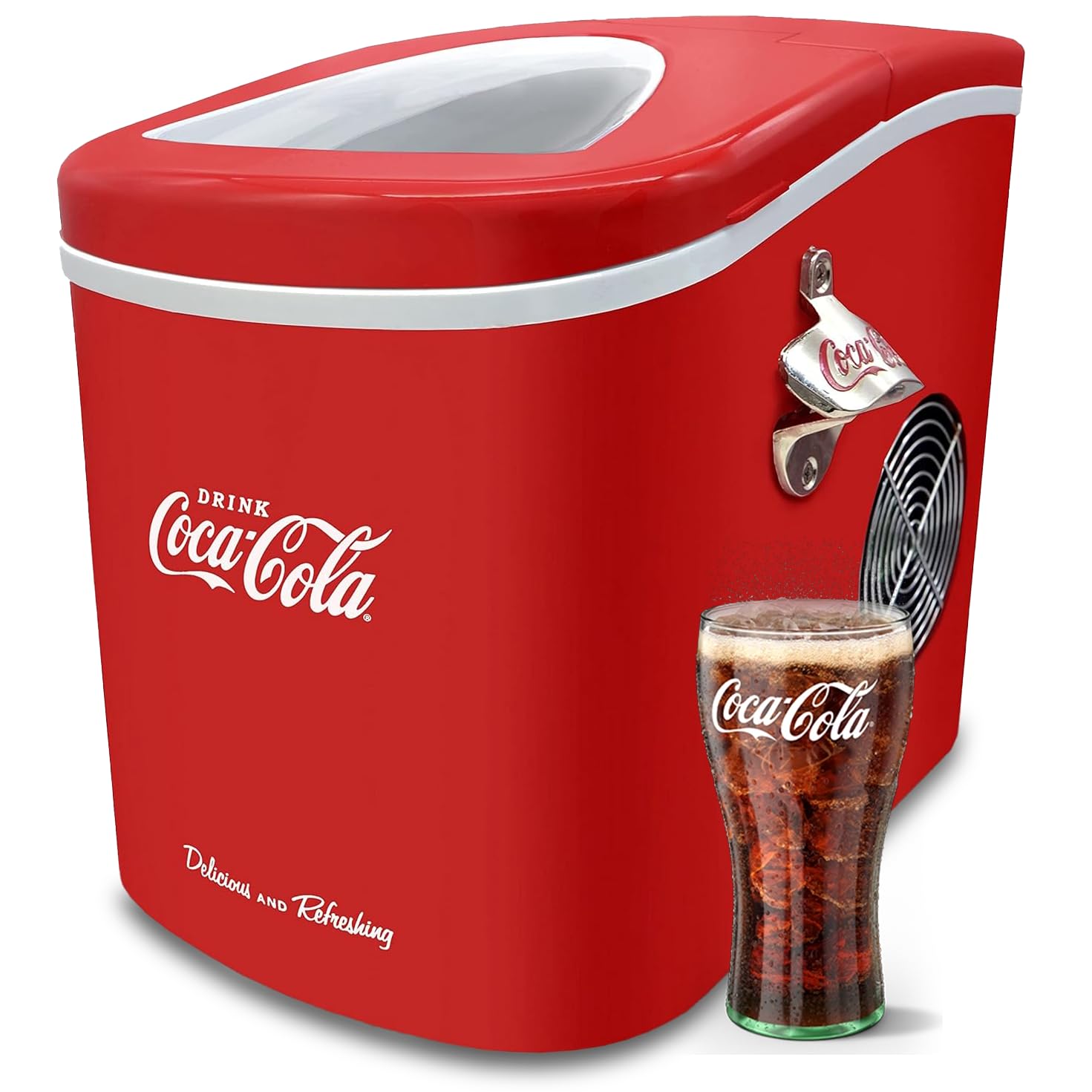 Salco Coca Cola Eiswürfelmaschine – Ice Maker mit 2 Eiswürfelgrößen – 12 kg Eiswürfel pro Tag – Retro-Design Rot – Tragbare Eiswürfelmaschine für Cocktails, Getränke & Partys 12 kg pro 24 h - Rot Angebot bei HelloDeals