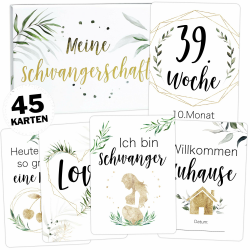 OLGS Schwangerschaft Meilensteinkarten Tropical Green, 45 Meilenstein Karten Geschenkset, Perefekt zur Geburt, werdende Mutter, Babyparty Schwangerschaft Meilensteine Tropical Green Angebot bei HelloDeals