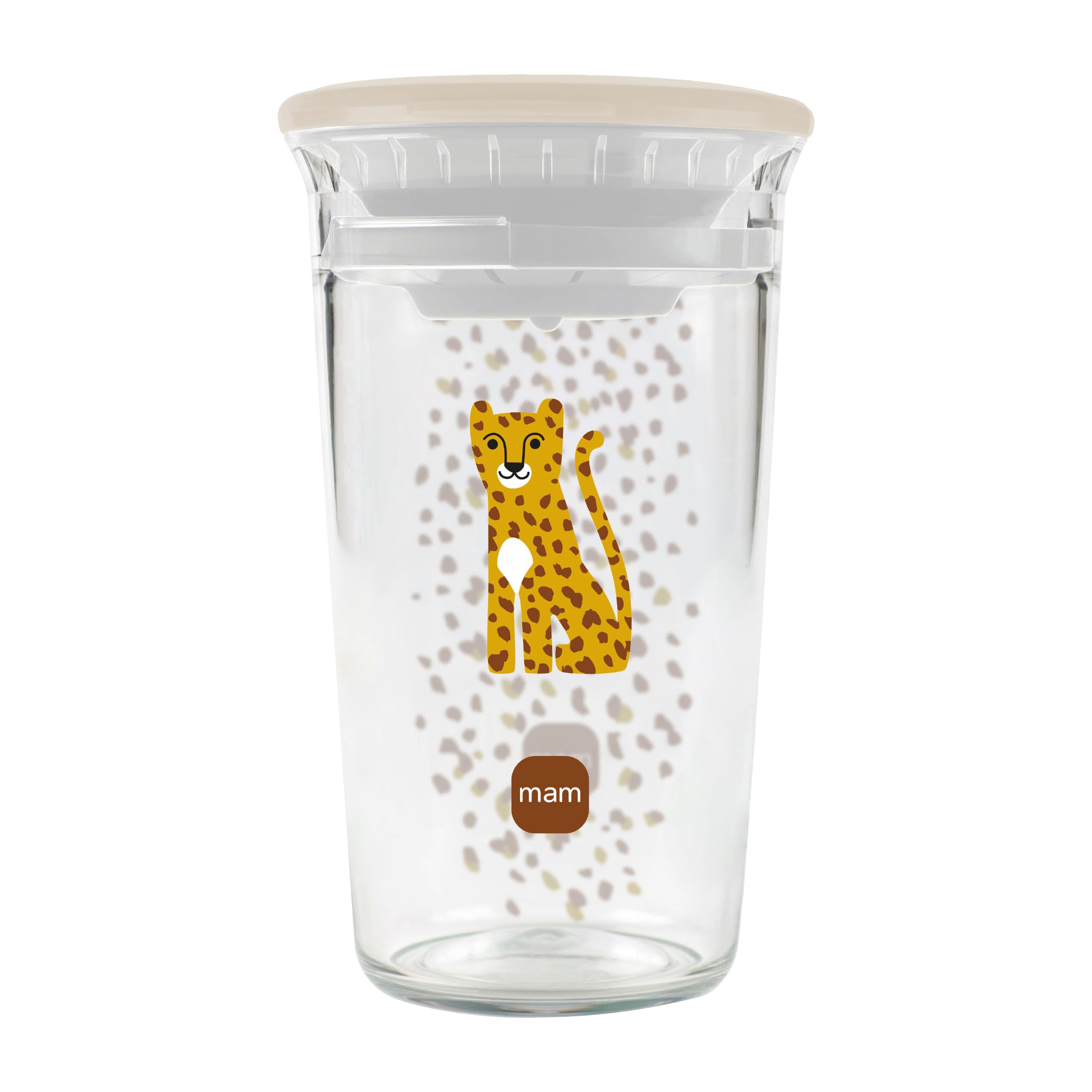 MAM Easy to Drink Cup | 360° Trinklernbecher ab 8+ Mon | Auslaufsicherer Silikoneinsatz mit Ventil | BPA- & BPS-frei | leicht zu reinigen | Baby & Kinder Trinkbecher mit Glasoptik | 290 ml | Leopard Leopard (Uni) Angebot bei HelloDeals