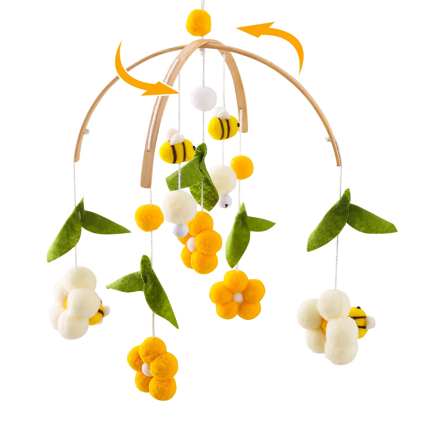 Youuys Mobile Baby Holz mit Filzbällen, Bienen und Blumen Baby Mobile Windspiel, Bettglocke Anhänger für Babybett, Kinderzimmer Deko, Geschenk für Baby Mädchen oder Jungen Gelb Angebot bei HelloDeals