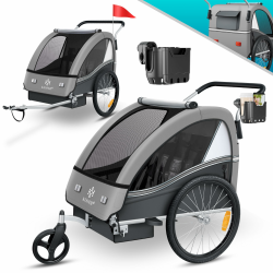 KESSER® Kinderfahrradanhänger Sport-RX 2in1 Jogger & Buggy 5-Punkt-Gurt Sicherheitsgurt 360° Vorderrad Kinderfahrradanhänger Reflektoren für 1-2 Kinder (max. 40 kg) Getränkehalter & Smartphonefach Hellgrau Angebot bei HelloDeals