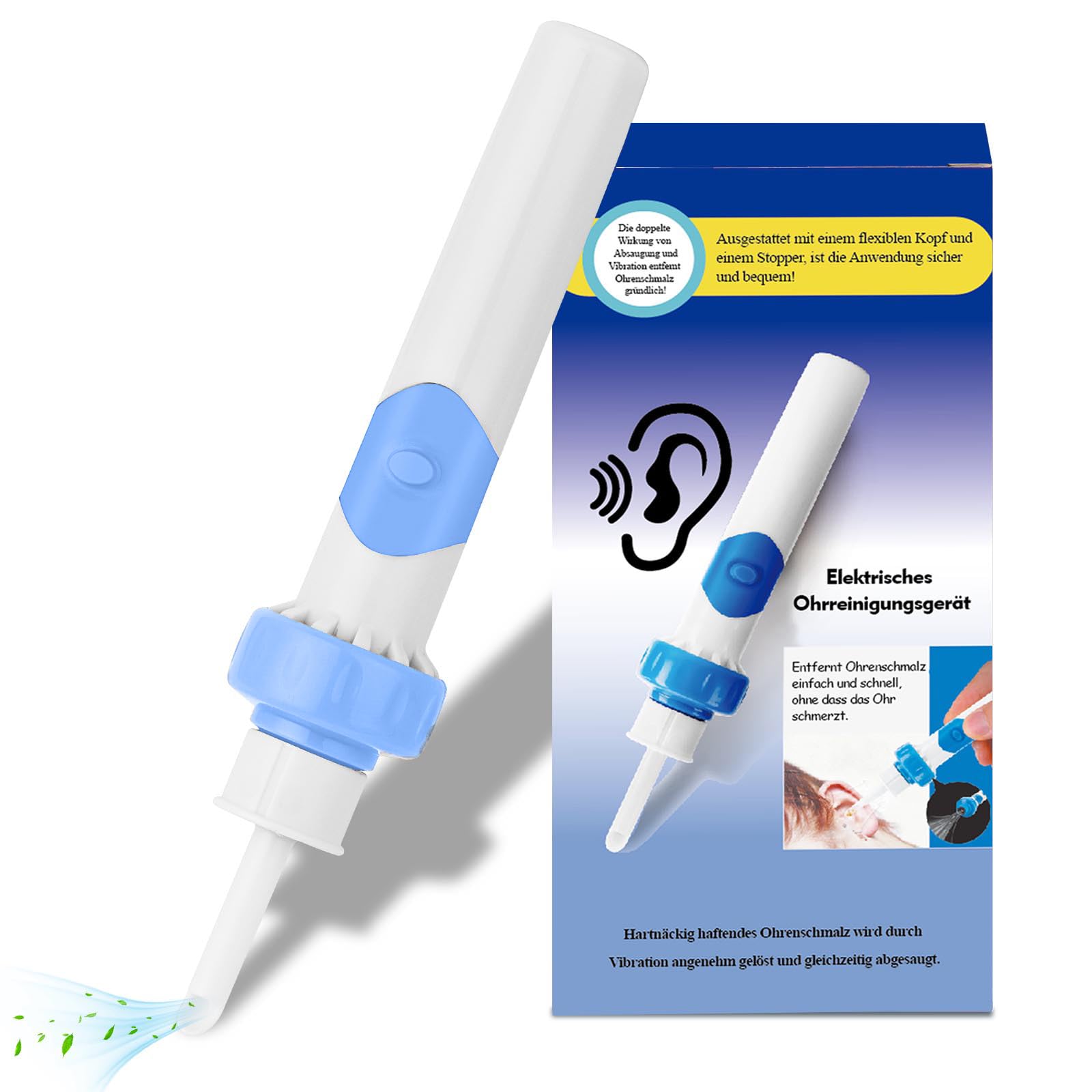 Ohrenschmalz Entferner Sauger,Oroclear Ohrenschmalz-Sauger, Elektrischer Ohrenschmalz Entferner mit Sauger und Waschbaren Ersatzköpfen,Ohrwachs Entferner Set für die ganze Familie-Edelsteinblau Angebot bei HelloDeals
