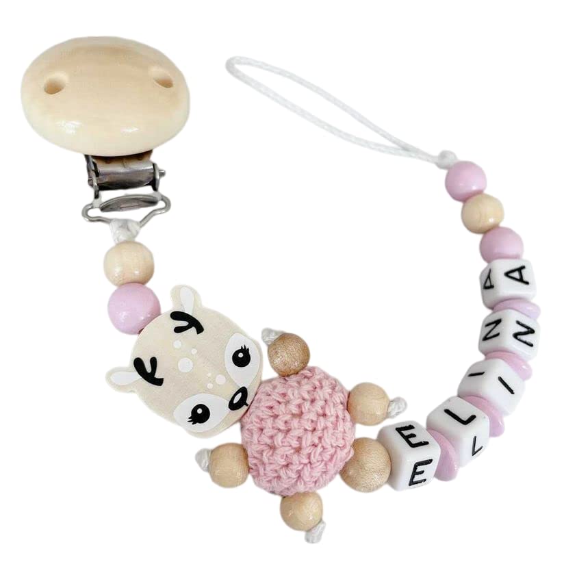 Schnullerband mit Namen für Mädchen & Jungen personalisierte Baby Geschenke (Reh Rosa) Angebot bei HelloDeals