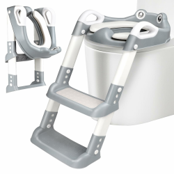 Toilettensitz Kinder mit Treppe, Toilettentrainer für Kinder, 2 IN 1 Toilettentrainer mit Treppe für Jungen und Mädchen, WC Sitz mit PU Gepolsterter Höhenverstellbar & Faltbar, Rutschfest (Grau) Angebot bei HelloDeals