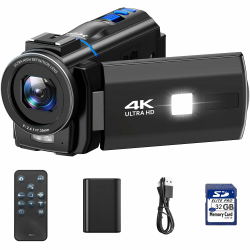 Videokamera 4K, 48MP Camcorder Vlogging Camera für YouTube, 16X Digitalzoom Nachtsicht Vlog Kamera, 3" 270° drehbarer Touchscreen Webcam Video Camera 4K mit 32GB SD-Karte, Fülllicht, Fernbedienung Angebot bei HelloDeals