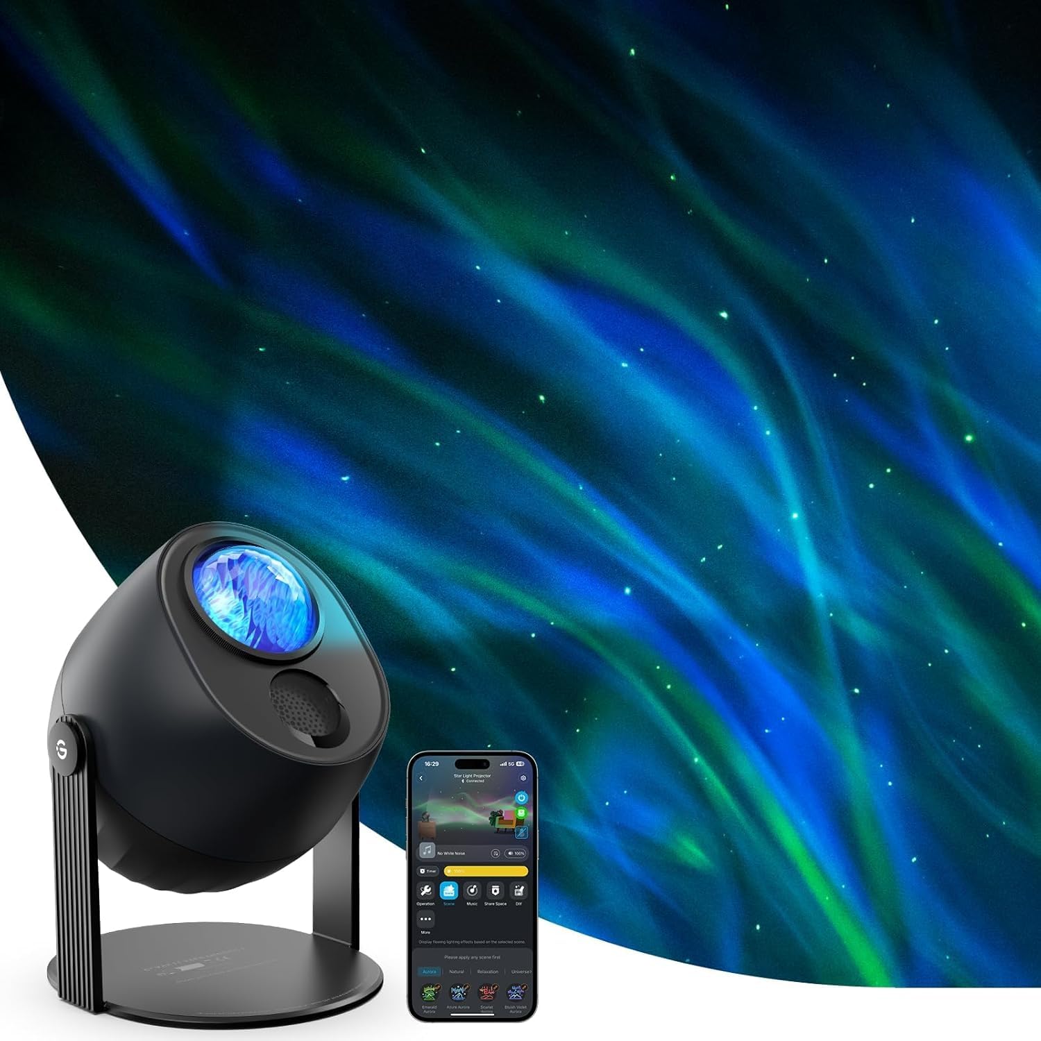 Govee LED Sternenhimmel Projektor, RGBW Aurora Lampe mit 52 Szenen, Timer, 18 White Noise, Alexa Matter Kompatibel Polarlicht Lampe, Smart Galaxy Sternenprojektor für Kinderzimmer Schlafzimmer Deko Angebot bei HelloDeals