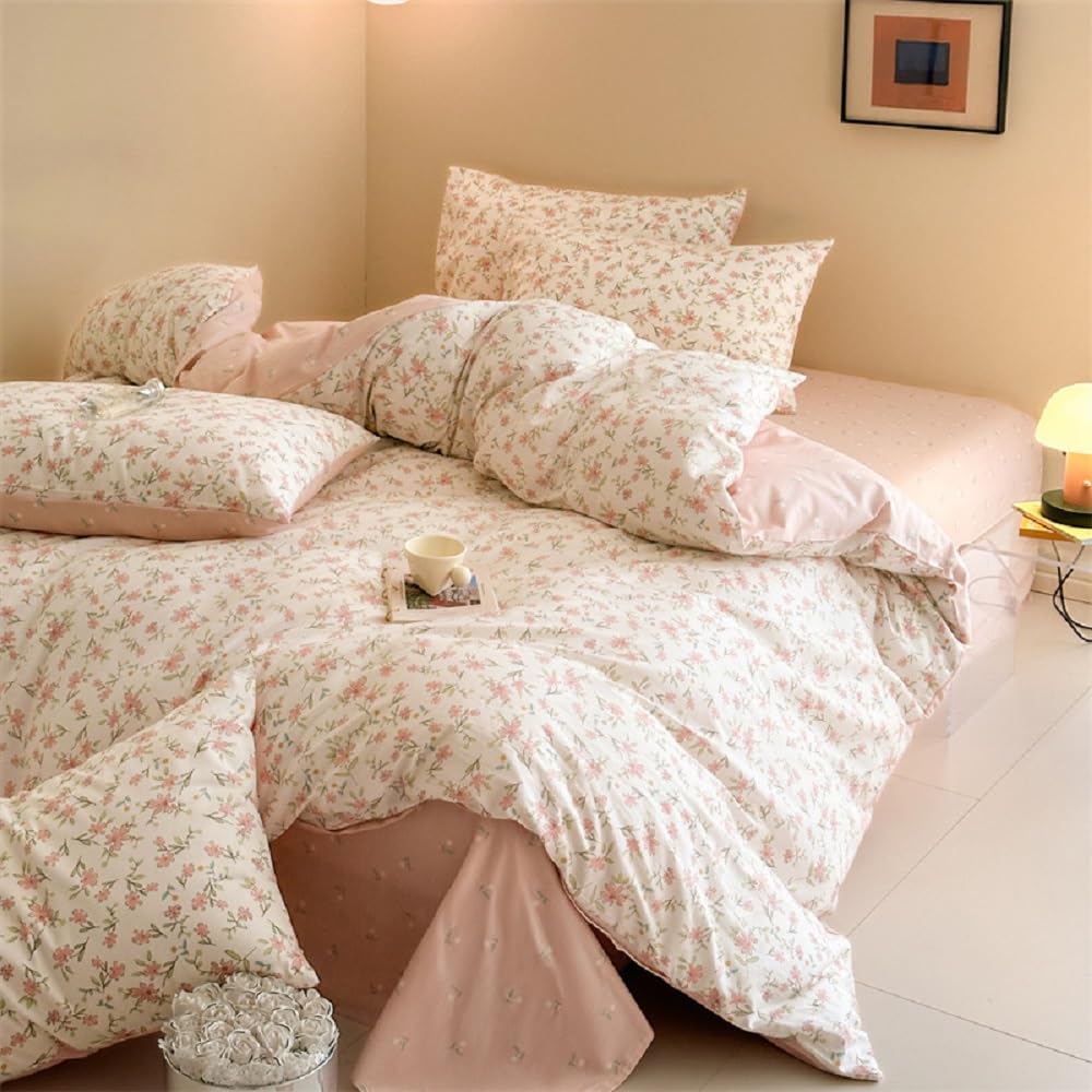 Lanqinglv Bettwäsche 135x200 Baumwolle Rosa Blumen Aesthetic Pflanzen Renforce ÖKO-TEX Baumwollbettwäsche Blätter Mädchen Bettbezug mit Reißverschluss und 1 Kissenbezug 80x80 cm Rosa Blumen 2tlg.135x200cm+80x80cm*1 Angebot bei HelloDeals