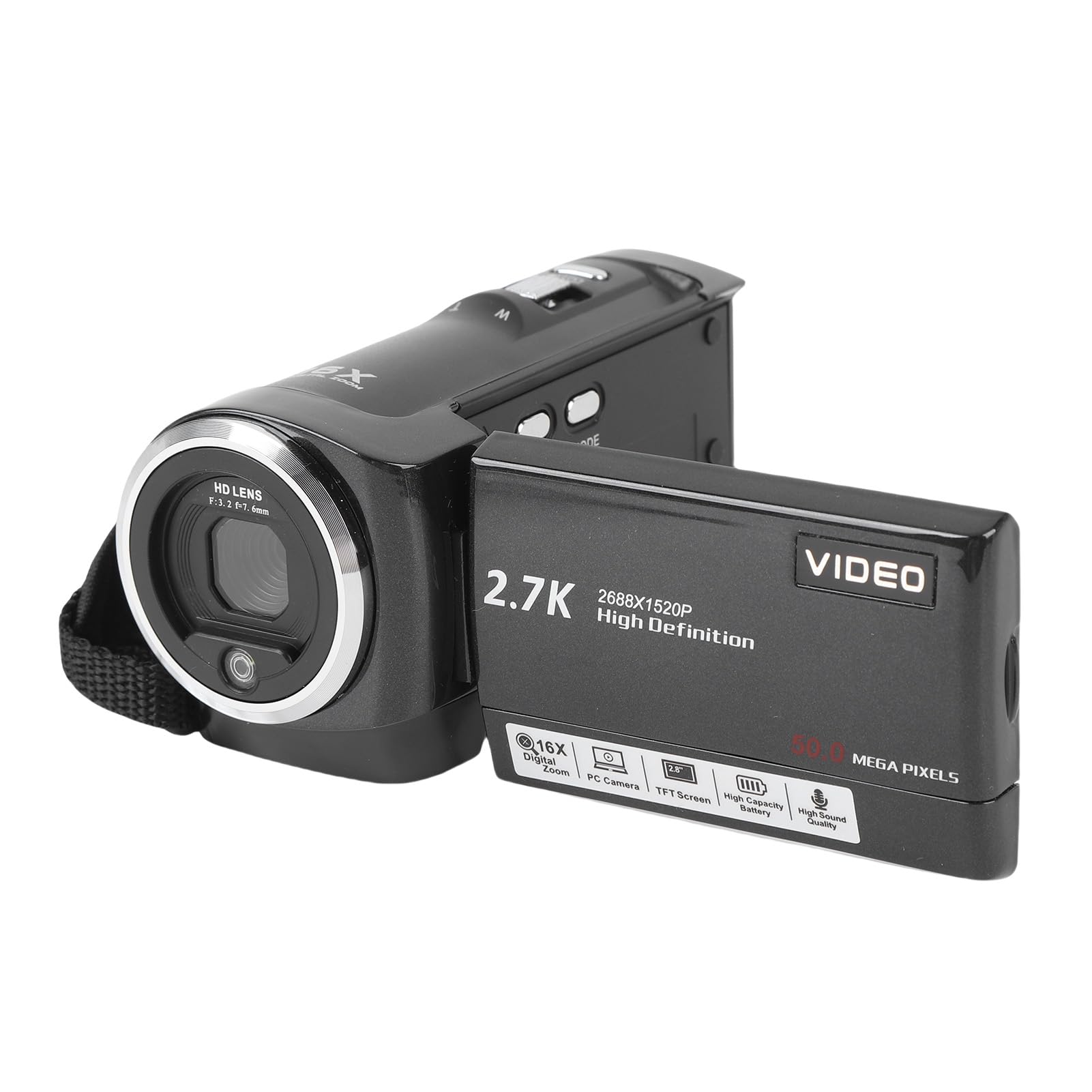 Videokamera -Camcorder, QHD 2.7K 50 MP 16x Digital Zoom Vlogging -Kamera mit LED -Fülllicht, 2,8 '' 270 ° Drehung LCD -Bildschirm Digitalkamera Recorder mit Akku und Angebot bei HelloDeals
