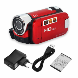 Ejoyous Videokamera, Camcorder Digitalkamera 1080P mit IR Nachtsicht 2.4 Zoll 270 Grad Drehbarer IPS Bildschirm 16X Digital Zoom, Vlog DV Kamera mit 1 Batterien (Rot) EU-Stecker Rot Angebot bei HelloDeals