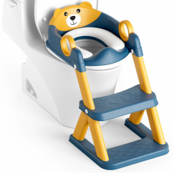 Toilettenleiter für Kinder, Upgraded Kindertoilette für Jungen und Mädchen, 2 in 1 Kind Toilettensitz mit Treppe, Spritz und Rutschfestes Trittbrett Blau Gelb Angebot bei HelloDeals
