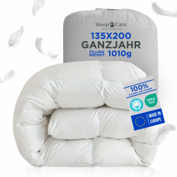 4-Jahreszeiten Bettdecke 135x200 | Ganzjahresdecke für Entspannung & Tiefen Schlaf | Öko-Tex |100% Daunen & Federn, 1010 gr. Füllung 375 GSM | Ideal Weiße Duvet für Winter & Sommer Ganzjährig - Weiß 135x200 Angebot bei HelloDeals