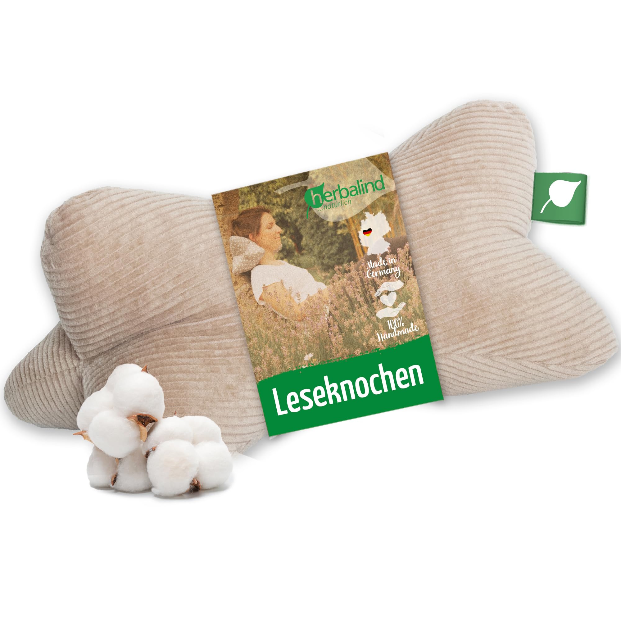 Herbalind Leseknochen Nackenrolle 40x18 cm Cord Design - 100% Baumwolle Cordstoff robust und waschbar - ergonomisches Nackenkissen als Lesekissen zum Relaxen, Lesen - für Tablet, Buchstütze - Camel Angebot bei HelloDeals