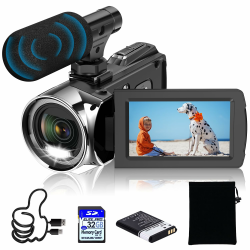 Videokamera FHD 1080P 48MP 4K Camcorder für YouTube, Video Vlogging Kamera Recorder 18X Digitaler Zoom 3.0 Zoll 270 Grad Drehung IPS Bildschirm Kamera Camcorder Angebot bei HelloDeals