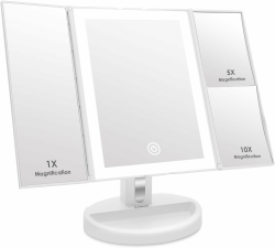 Auxmir Kosmetikspiegel mit LED Beleuchtung, Faltbar Schminkspiegel 1X/5X/10X Vergrößerung, Spiegel mit Dimmbare Helligkeit, Unterstützt USB/Batterie Weiß(10x/5x) Angebot bei HelloDeals