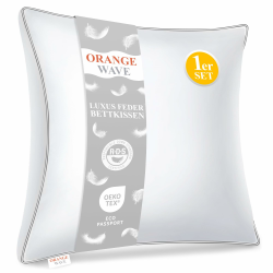 Orange Wave Kopfkissen 80x80cm Federkissen - 3-Kammer Daunenkissen und Federn Bettkissen, RDS und ÖKO-TEX ergonomisches Schlafkissen – Doppelte Kombination aus Weichheit Stützkraft 80x80x25 cm Angebot bei HelloDeals