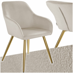tectake® Esszimmerstuhl, Sessel bequem mit Armlehne, Polsterstuhl, Samtstoff Cocktailsessel, Loungesessel für Wohnzimmer, Esszimmer, Moderne Küchenstühle, Bürostuhl - Taupe/Gold 1 Stuhl Taupe/Gold Angebot bei HelloDeals