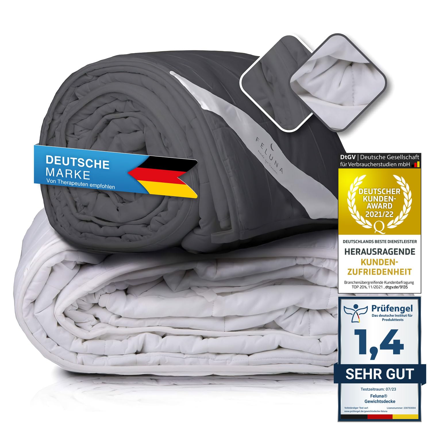 Feluna® XXL Gewichtsdecke 155x200cm Therapie-Decke 8kg - Anti-Stress Bettdecke Weighted Blanket - Entspannungsdecke für Angst- u. Schlafstörungen (Grau) Angebot bei HelloDeals