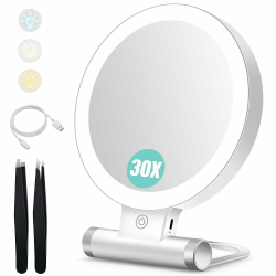 B Beauty Planet Kosmetikspiegel mit Beleuchtung, 30 fache/1-fach Doppelseitige Tischspiegel,3 Farblichter, DimmbarerSchminkspiegel,Reisen Kosmetik Spiegel mit Beleuchtung(Weiß 30x Kosmetikspiegel) Angebot bei HelloDeals