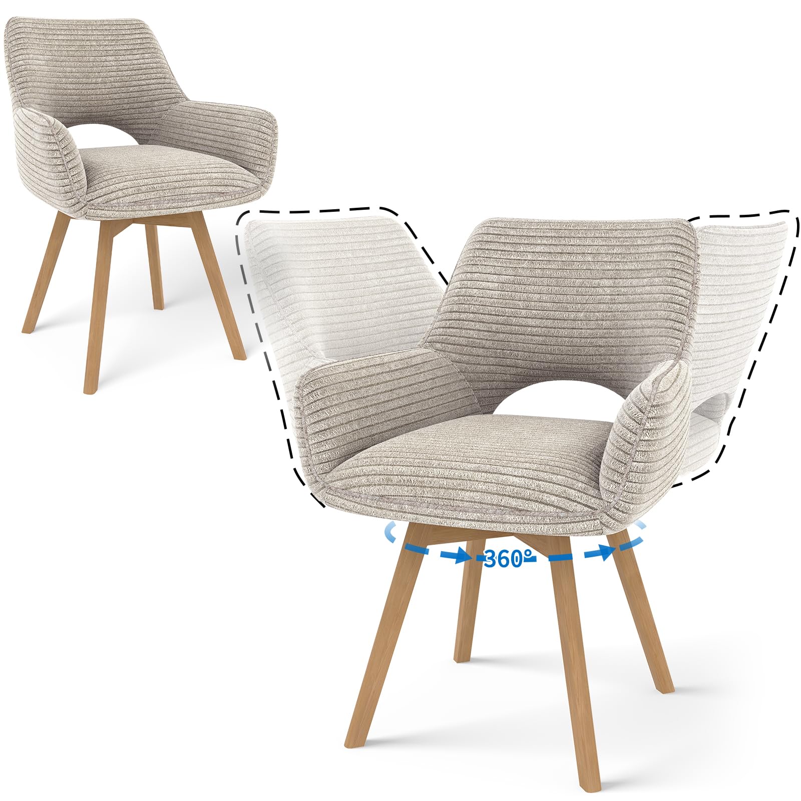 2er Set Esszimmerstuhl Drehbar mit Armlehne und Holzbeinen, 360° Drehbar, Moderner Polsterstuhl mit Stoffrückenlehne für Küche, Wohnzimmer, Schlafzimmer, Taupe 2er Drehbar Stühle 360° Drehbar–taupe–mit Holzbeinen Angebot bei HelloDeals