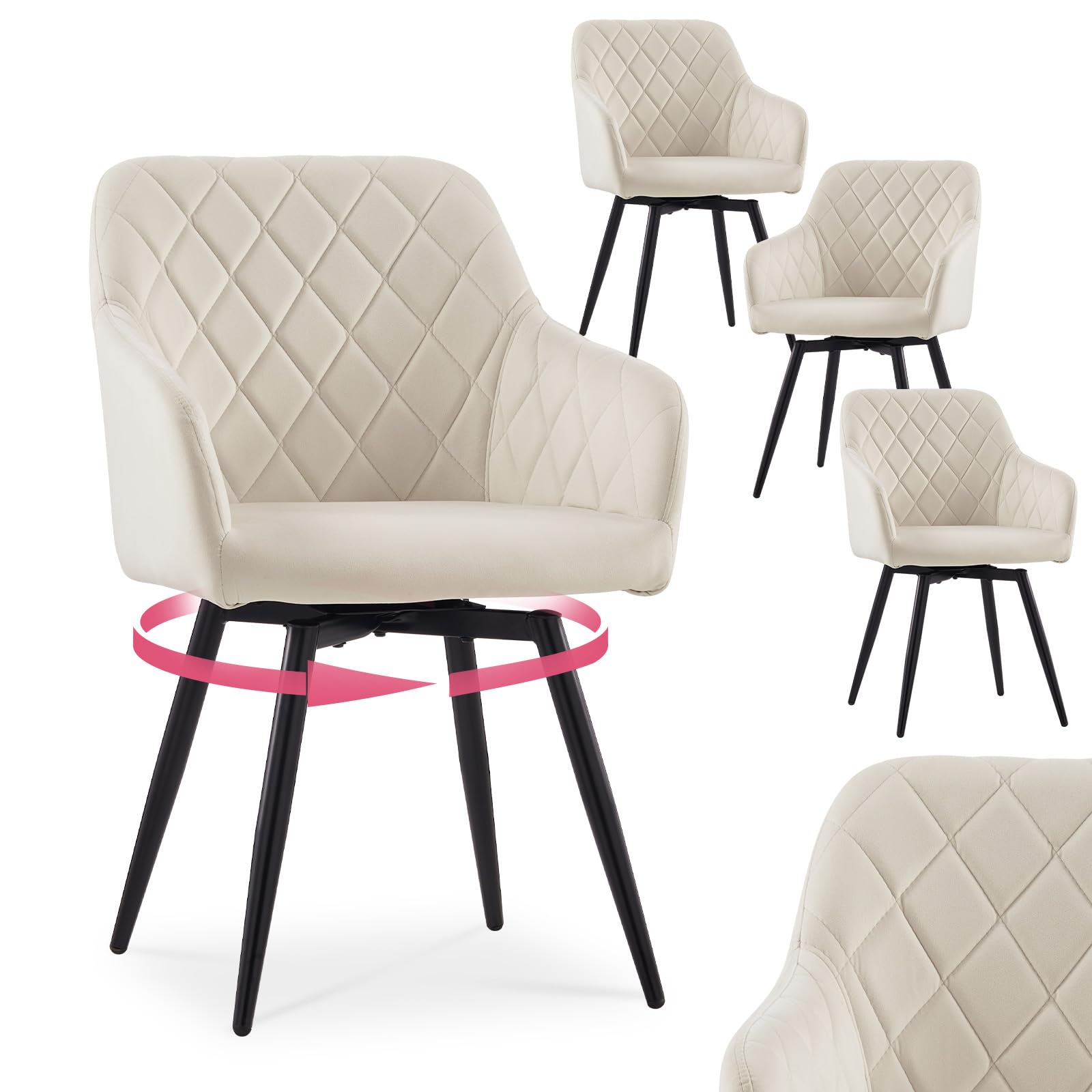CLIPOP Esszimmerstühle Drehbar 4er Set mit Armlehne, Samt Polsterstuhl Gepolstert Sitz Küchenstuhl Drehstuhl Armlehnenstuhl für Esszimmer Wohnzimmer Büro (Samt Beige, 4er Set) 4er Set Samt Beige Angebot bei HelloDeals