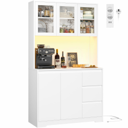FirFurd Küchenschrank Buffetschrank mit LED Sideboard für Küche mit Steckdosenleiste Küchenschrank mit Arbeitsplatte und 3 Schubladen Küchenbuffet mit Verstellbares Regal 180x100x38.5 cm weiß Angebot bei HelloDeals