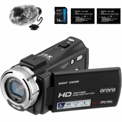 ORDRO Camcorders HDV-V12 HD 1080P Video Camera Recorder Infrared Night Vision Camera with 3.0 Inch LCD Screen 16GB Memory Card Remote Control and 2 Batteries (V12+ Microphone) Angebot bei HelloDeals